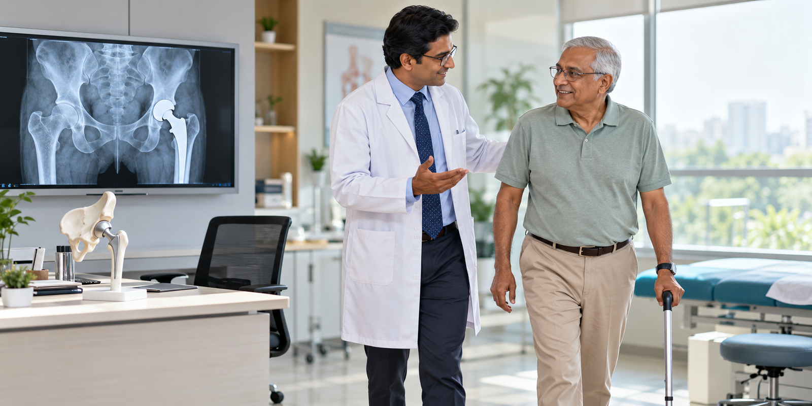 Hip replacement consultation and recovery planning at Durva Hospital