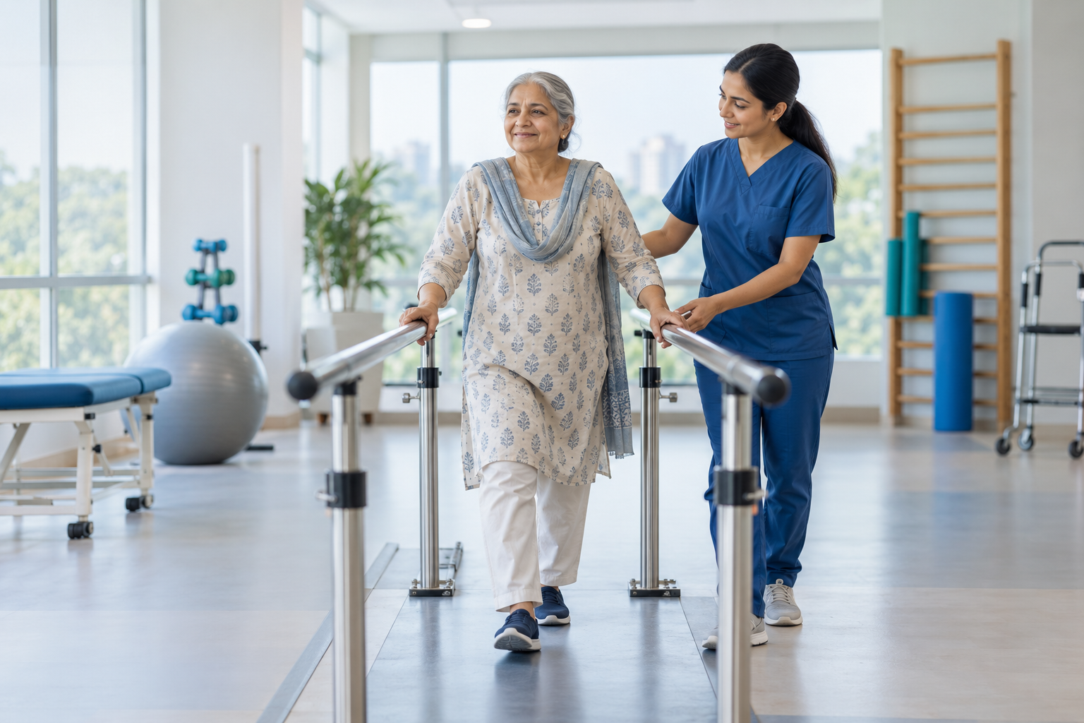 Patient regaining confident movement during joint replacement rehabilitation